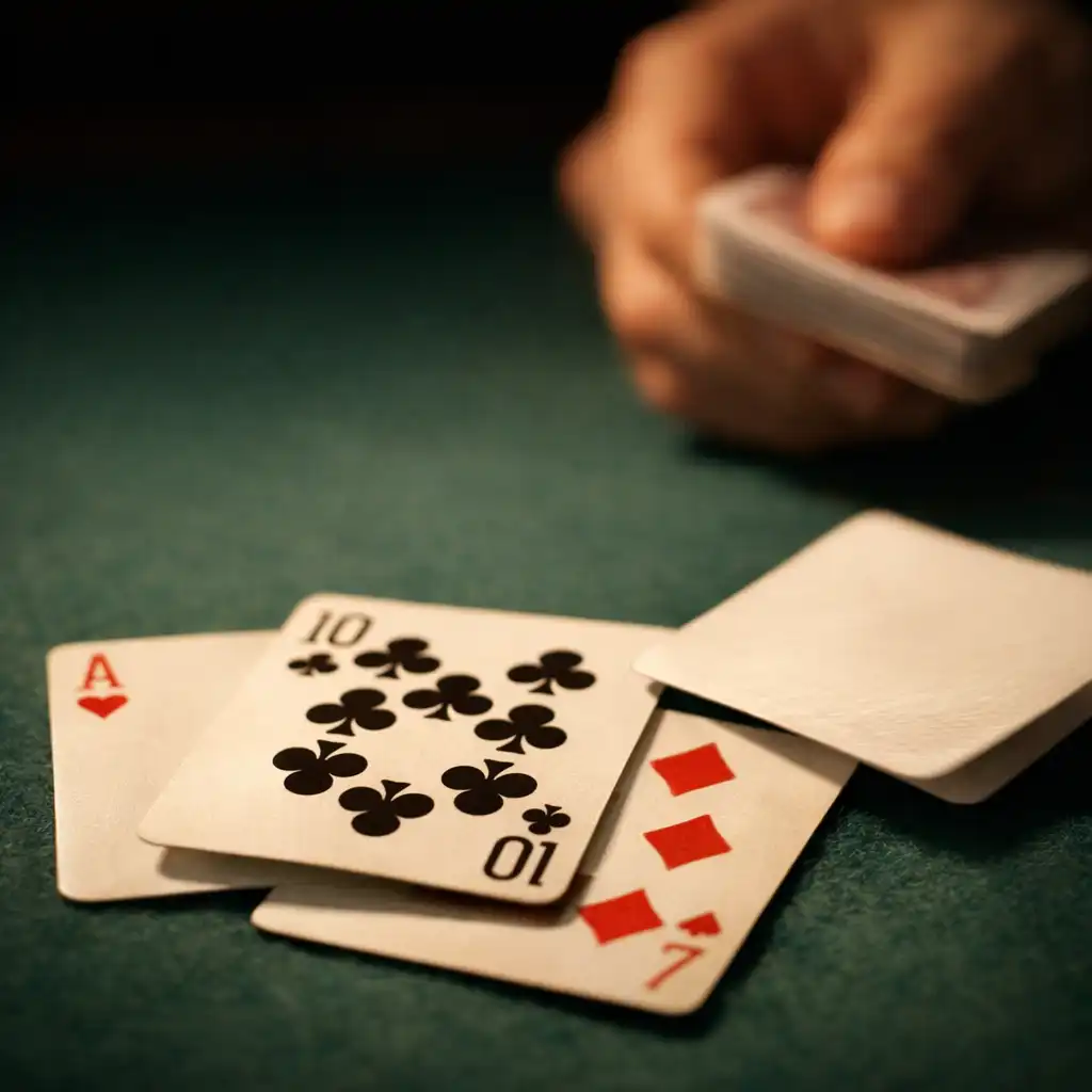 Playing cards being dealt onto deep green felt during a poker night at Card Table Bush